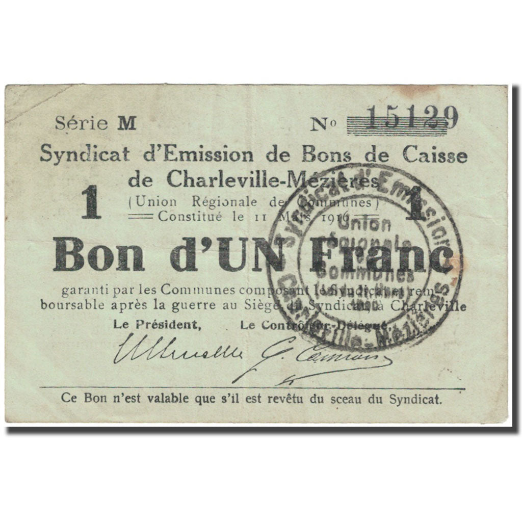 France, Charleville-Mézières, 1 Franc, 1916, Bon de Caisse, VF(20-25)
