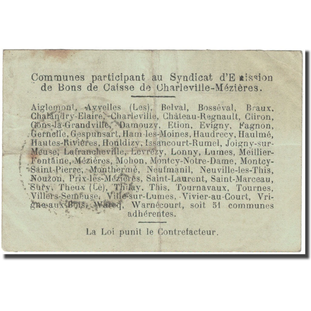 France, Charleville-Mézières, 1 Franc, 1916, Bon de Caisse, VF(20-25)