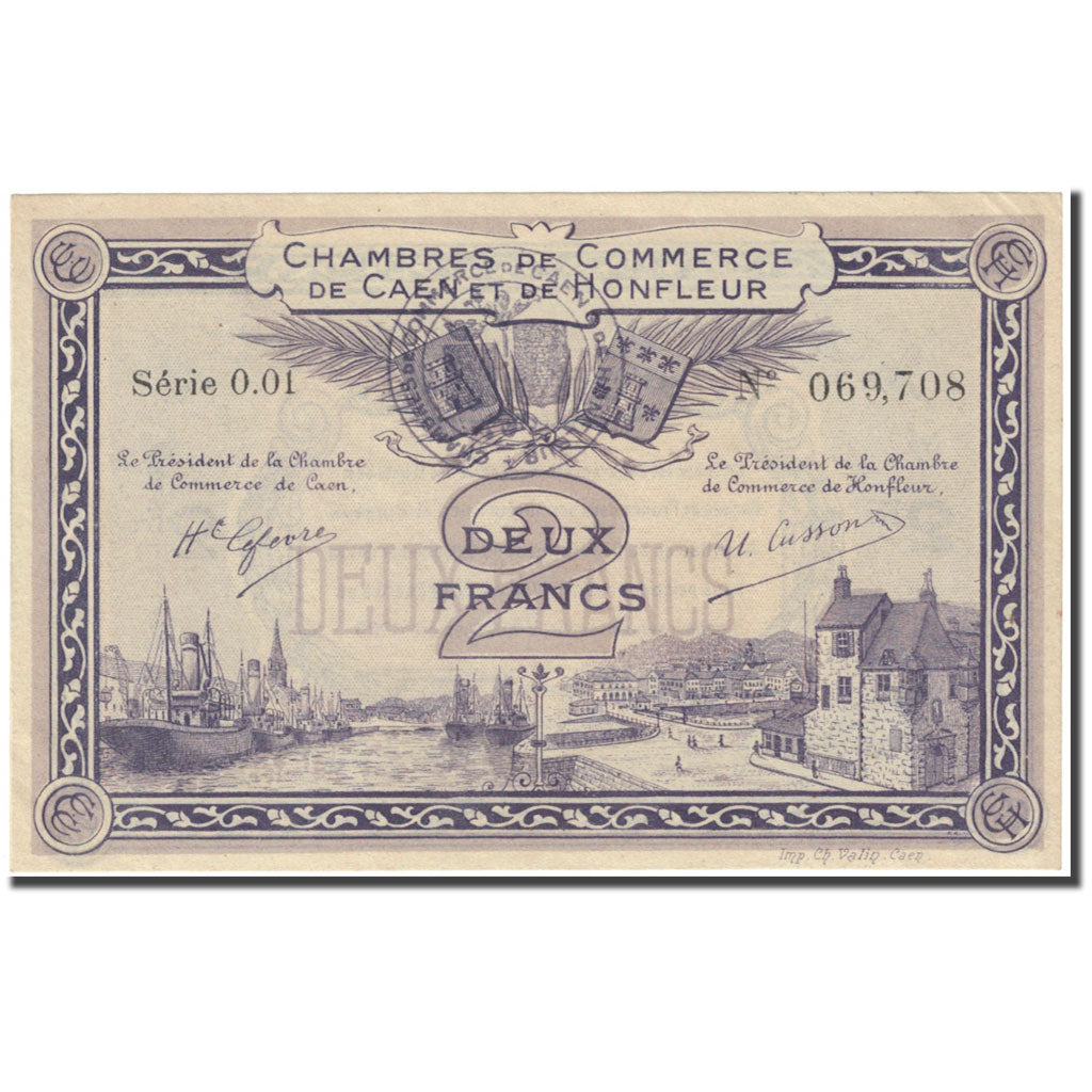 França, Caen et Honfleur, 2 Francs, Chambre de Commerce, UNC(65-70)