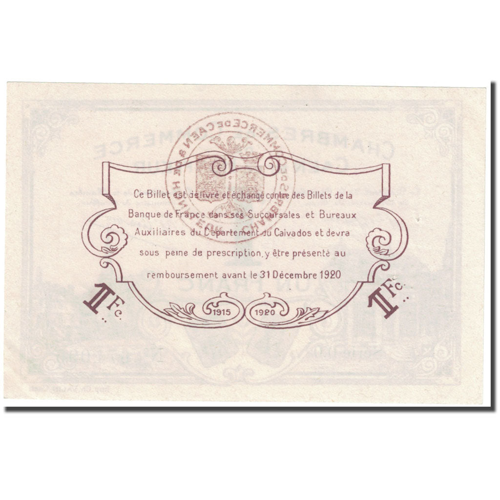 Francia, Caen et Honfleur, 1 Franc, 1915, Chambre de Commerce, SPL-, Pirot:34-1