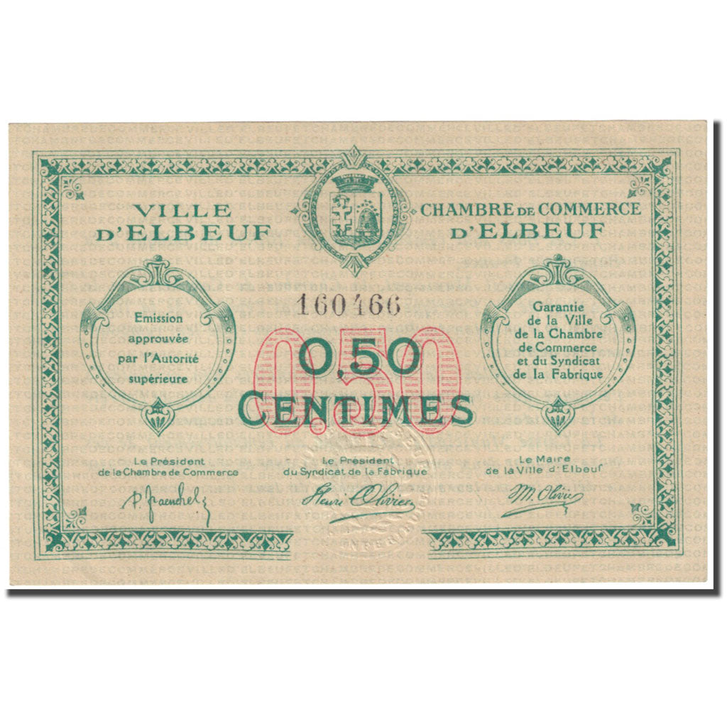 France, Elbeuf, 50 Centimes, Chambre de Commerce, UNC(65-70), Pirot:55-4