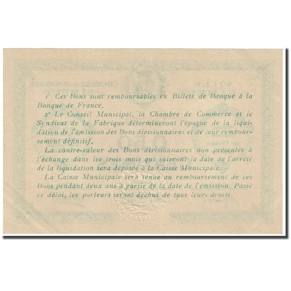 France, Elbeuf, 50 Centimes, Chambre de Commerce, UNC(65-70), Pirot:55-4