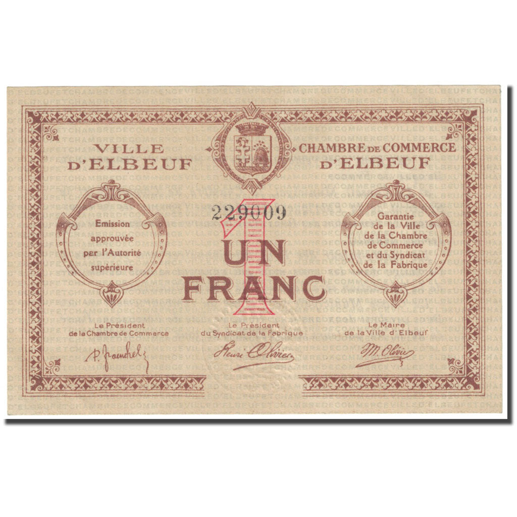 France, Elbeuf, 1 Franc, Chambre de Commerce, UNC(65-70), Pirot:55-5