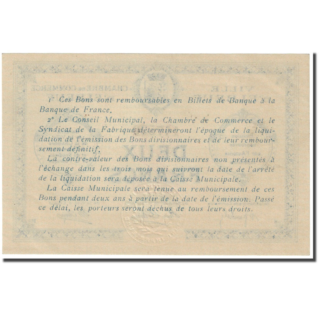 France, Elbeuf, 2 Francs, Chambre de Commerce, UNC(65-70), Pirot:55-6