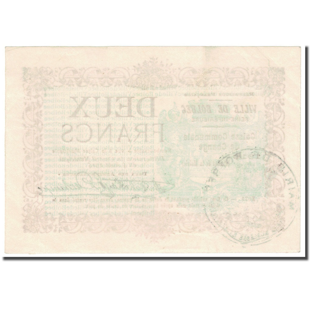 France, Bolbec, 2 Francs, 1916, Caisse Communale de Change, AU(55-58)