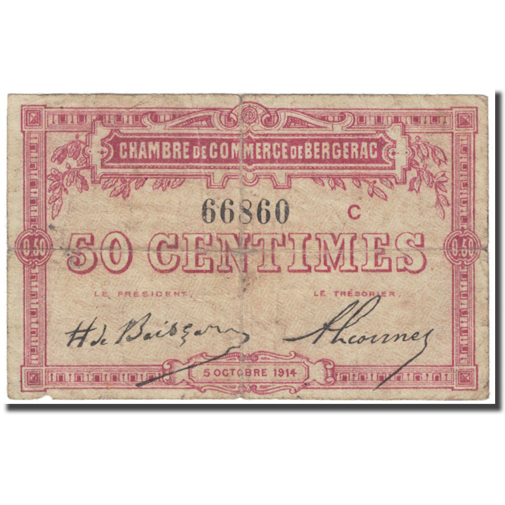 France, Bergerac, 50 Centimes, 1914, Chambre de Commerce, VG(8-10), Pirot:24-10