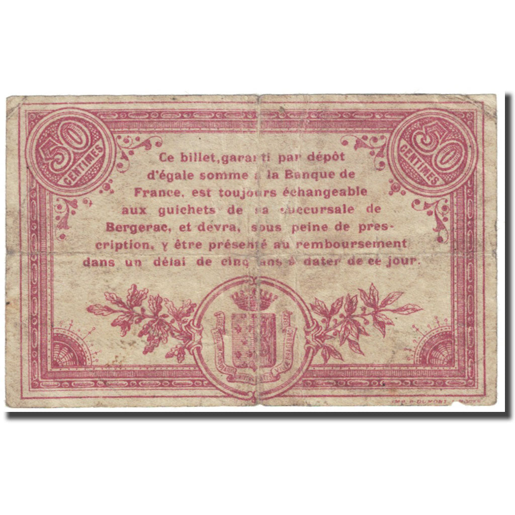 France, Bergerac, 50 Centimes, 1914, Chambre de Commerce, VG(8-10), Pirot:24-10