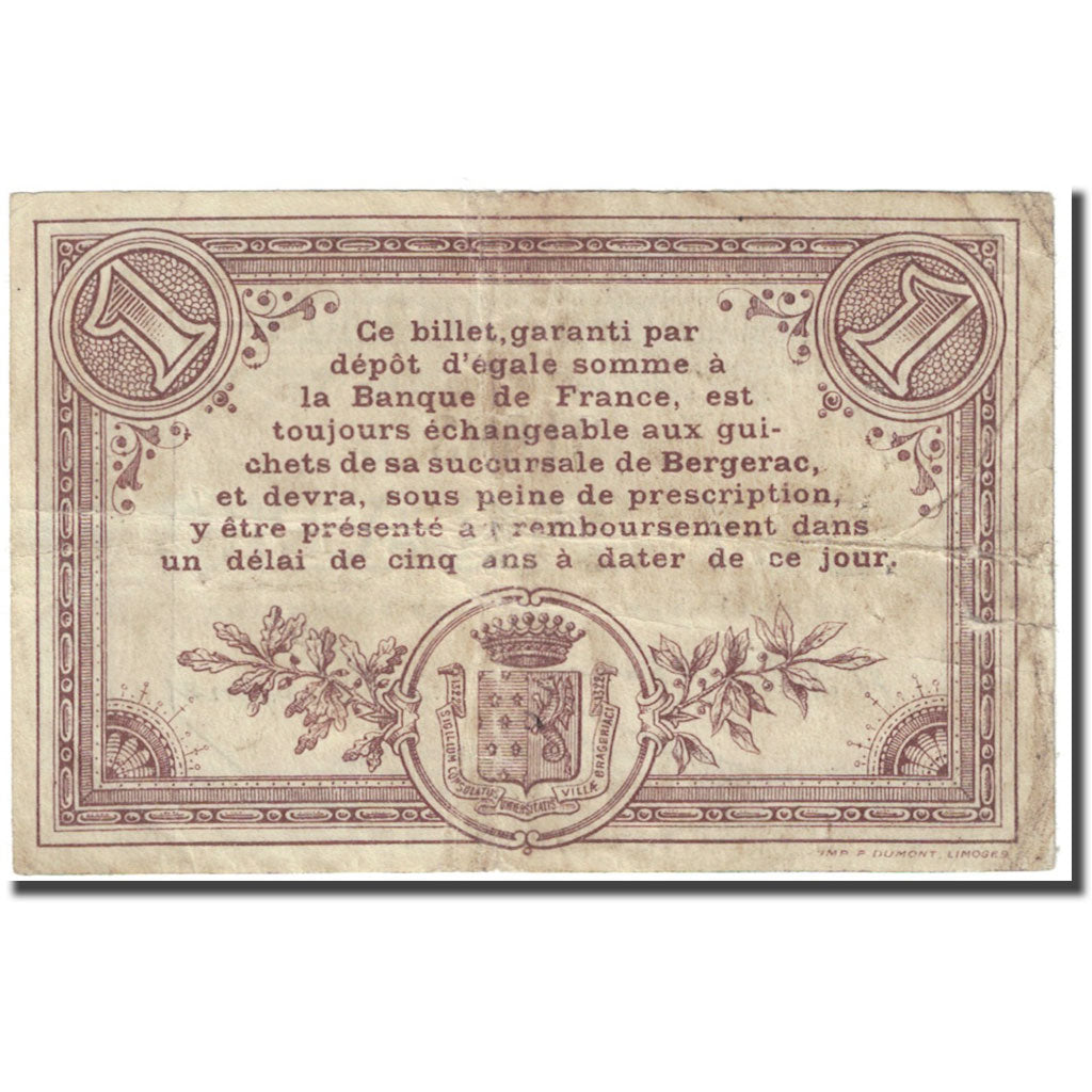 France, Bergerac, 1 Franc, 1914, Chambre de Commerce, EF(40-45), Pirot:24-14