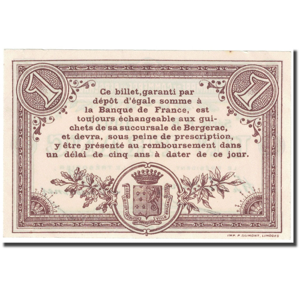 França, Bergerac, 1 Franc, 1914, Chambre de Commerce, AU(55-58), Pirot:24-18
