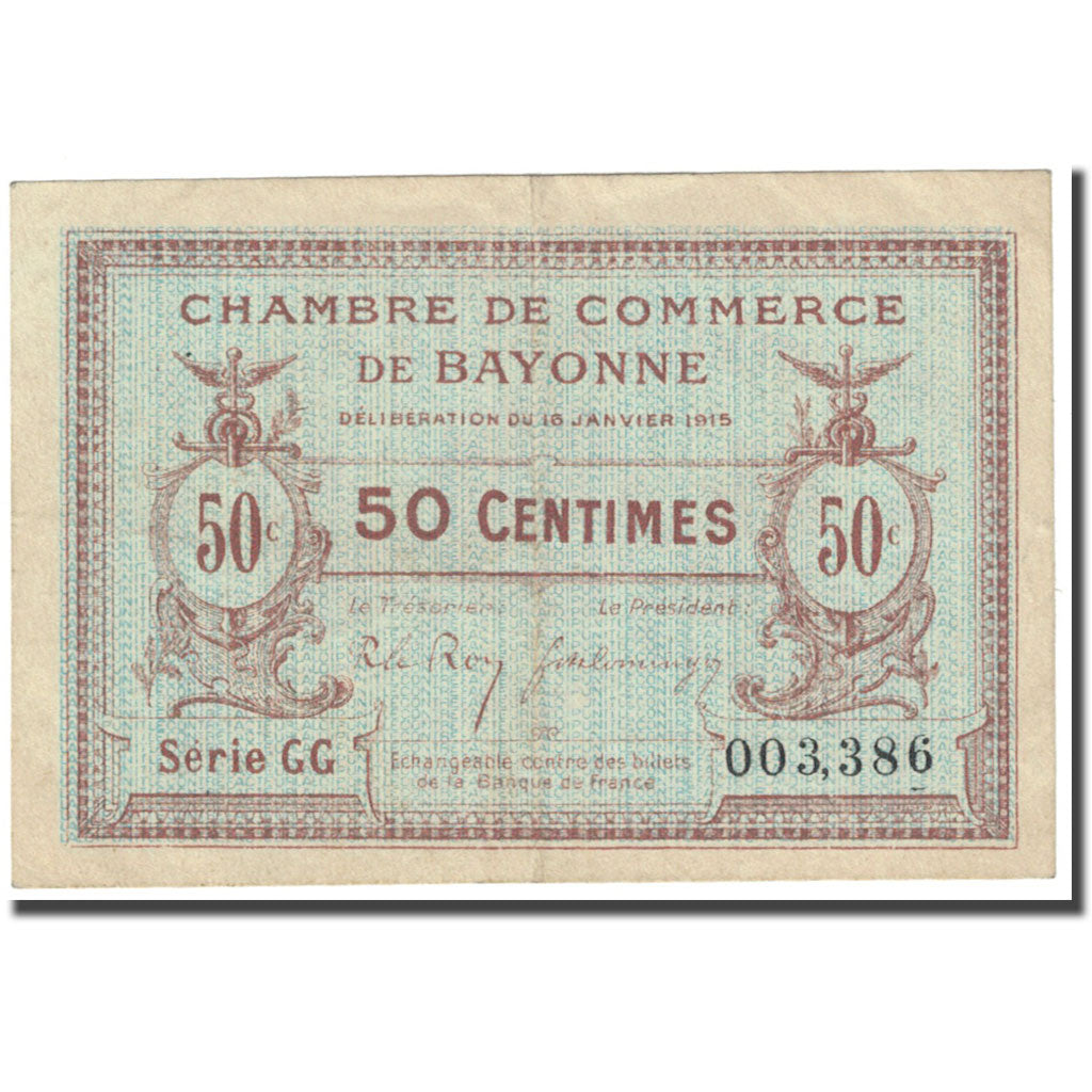 France, Bayonne, 50 Centimes, 1915, Chambre de Commerce, EF(40-45), Pirot:21-5
