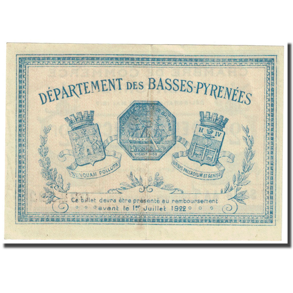 France, Bayonne, 2 Francs, 1917, Chambre de Commerce, EF(40-45), Pirot:21-52