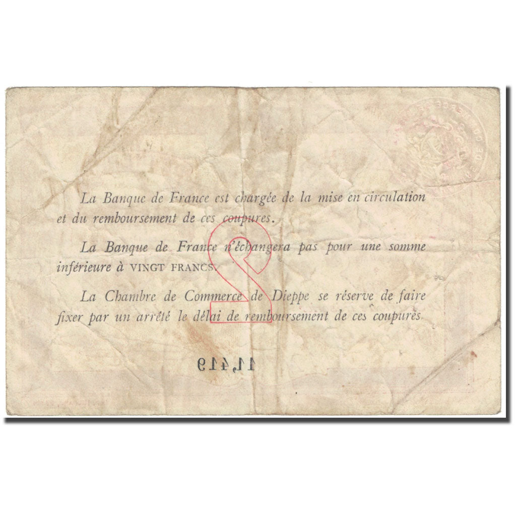 France, Dieppe, 2 Francs, 1918, Chambre de Commerce, TB, Pirot:52-7