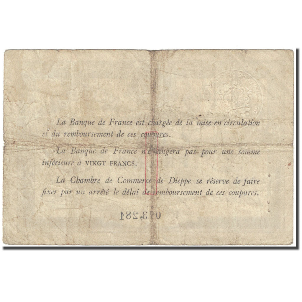 France, Dieppe, 1 Franc, 1918, Chambre de Commerce, VF(20-25), Pirot:52-4