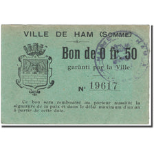 France, Ham, 50 Centimes, Bon de Municipalité, EF(40-45), Pirot:80-236