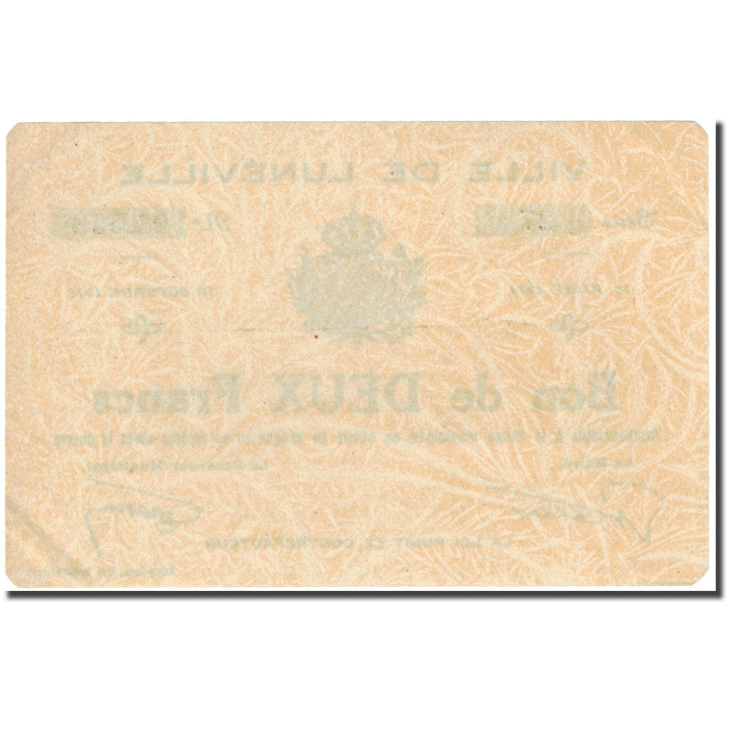 Frankrijk, Lunéville, 2 Francs, 1914, Bon de Municipalité, SUP, Pirot:54-78
