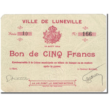 Francia, Lunéville, 5 Francs, 1914, Bon de Municipalité, SPL-, Pirot:54-77