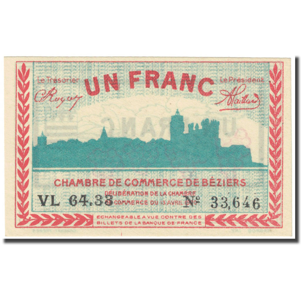 Frankrijk, Béziers, 1 Franc, 1920, Chambre de Commerce, NIEUW, Pirot:27-28