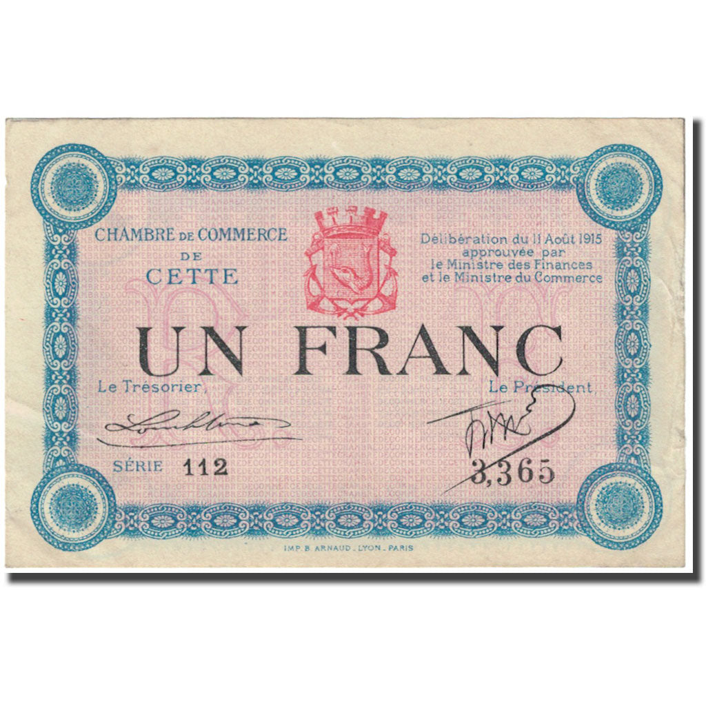 France, Cette (Sète)., 1 Franc, 1915, Chambre de Commerce, EF(40-45)