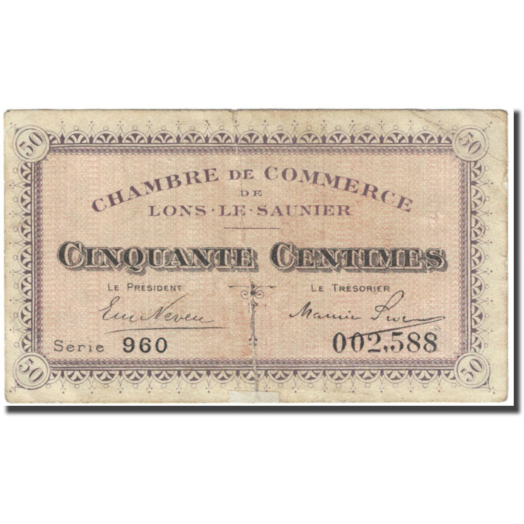 Francia, Lons-le-Saunier, 50 Centimes, 1920, Chambre de Commerce, RC, Pirot:74-1