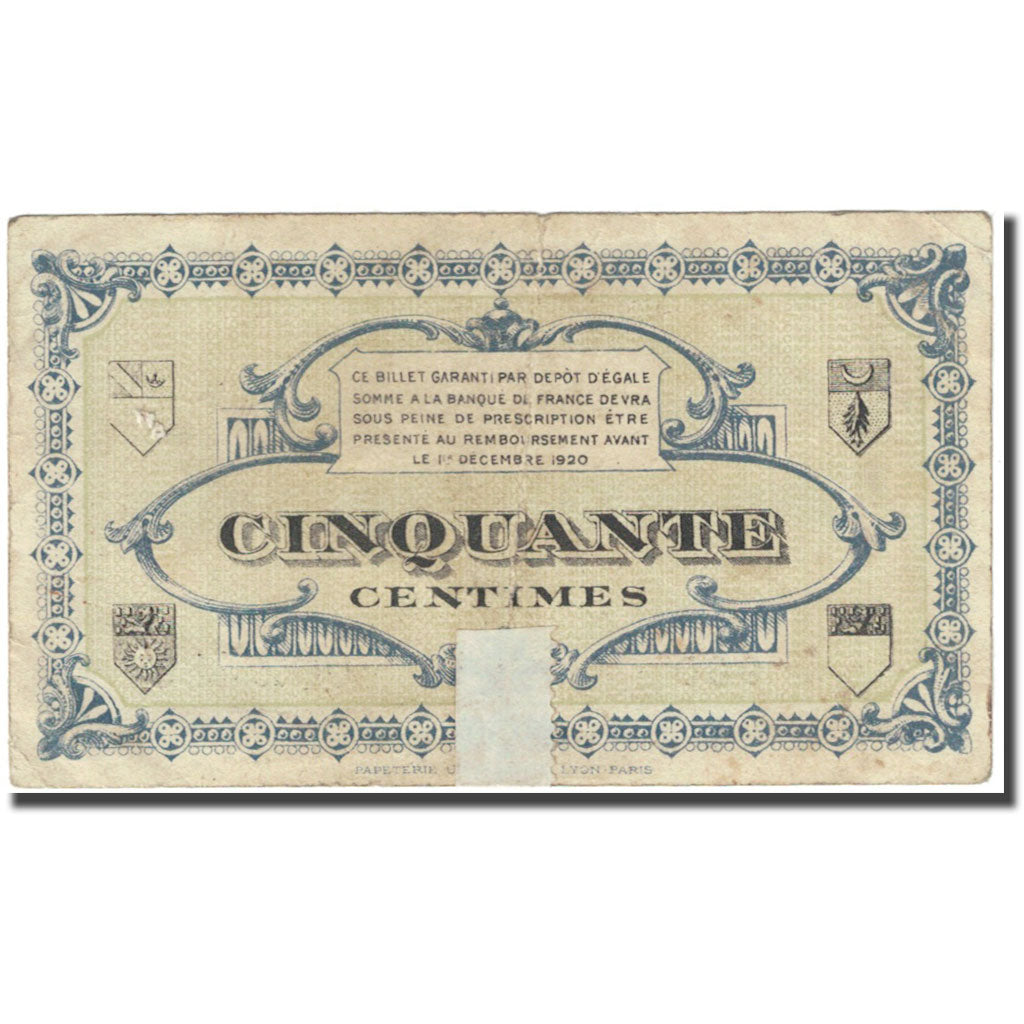 Francia, Lons-le-Saunier, 50 Centimes, 1920, Chambre de Commerce, RC, Pirot:74-1