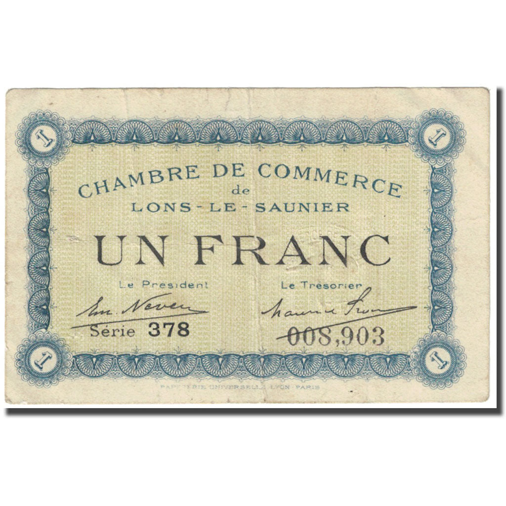 France, Lons-le-Saunier, 1 Franc, 1920, Chambre de Commerce, VF(20-25)