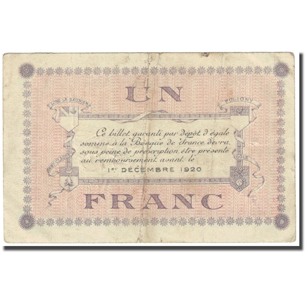 France, Lons-le-Saunier, 1 Franc, 1920, Chambre de Commerce, VF(20-25)