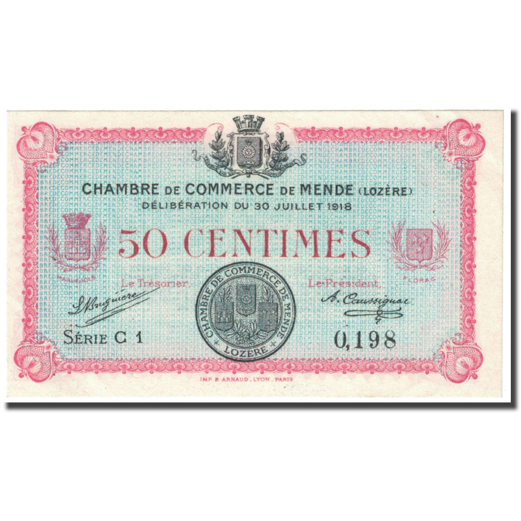 France, Mende, 50 Centimes, 1918, Chambre de Commerce, UNC(65-70), Pirot:81-5