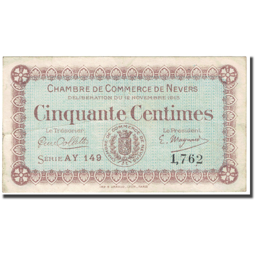 France, Nevers, 50 Centimes, 1915, Chambre de Commerce, TB, Pirot:90-5