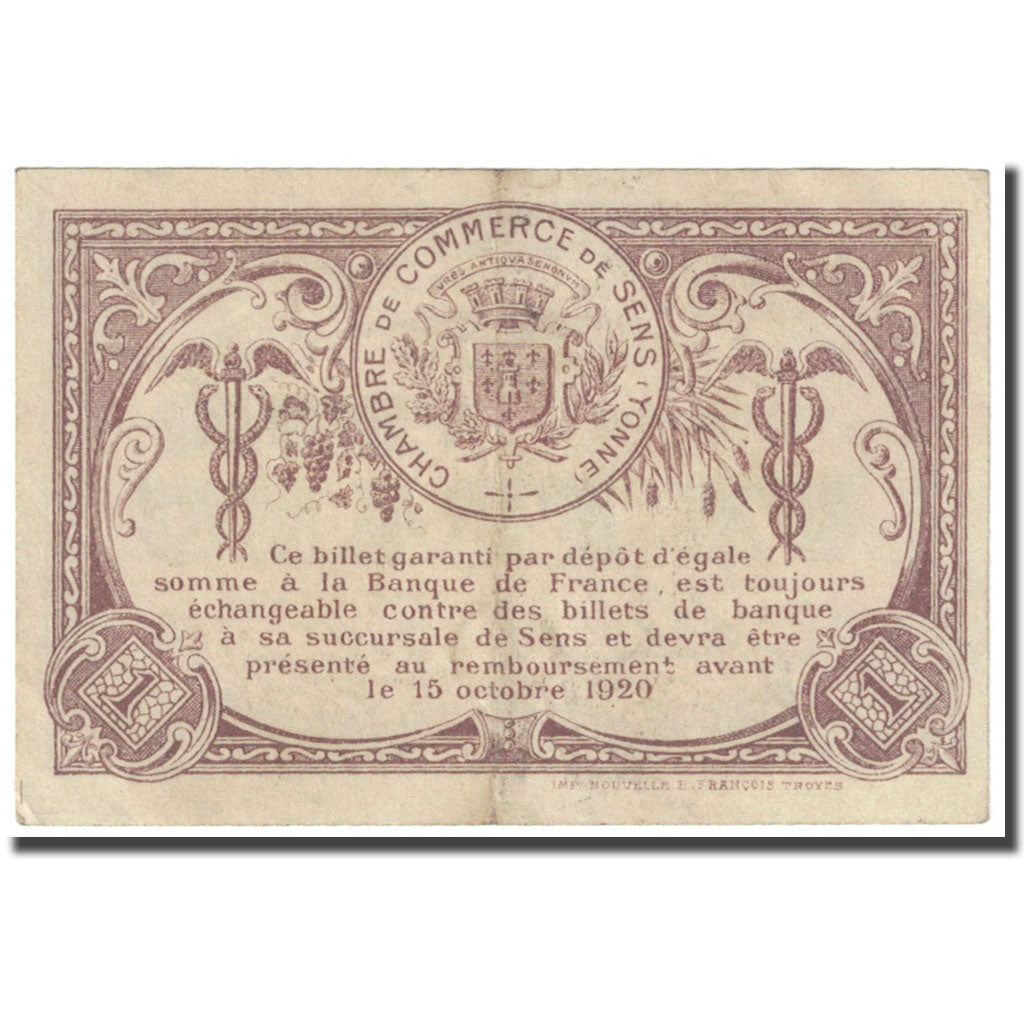 Francia, Sens, 1 Franc, 1916, Chambre de Commerce, MBC, Pirot:118-4