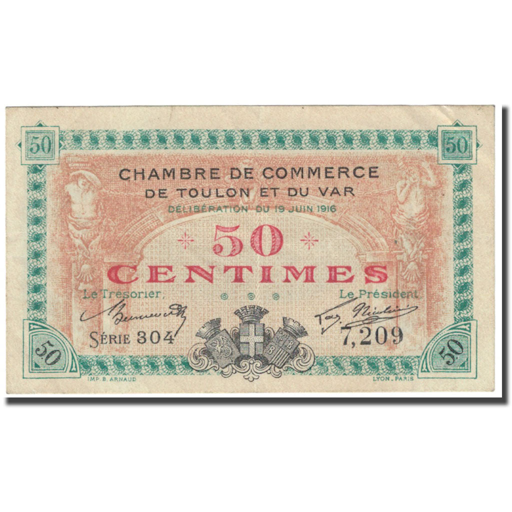 França, Toulon, 50 Centimes, 1916, Chambre de Commerce, VF(20-25), Pirot:121-1