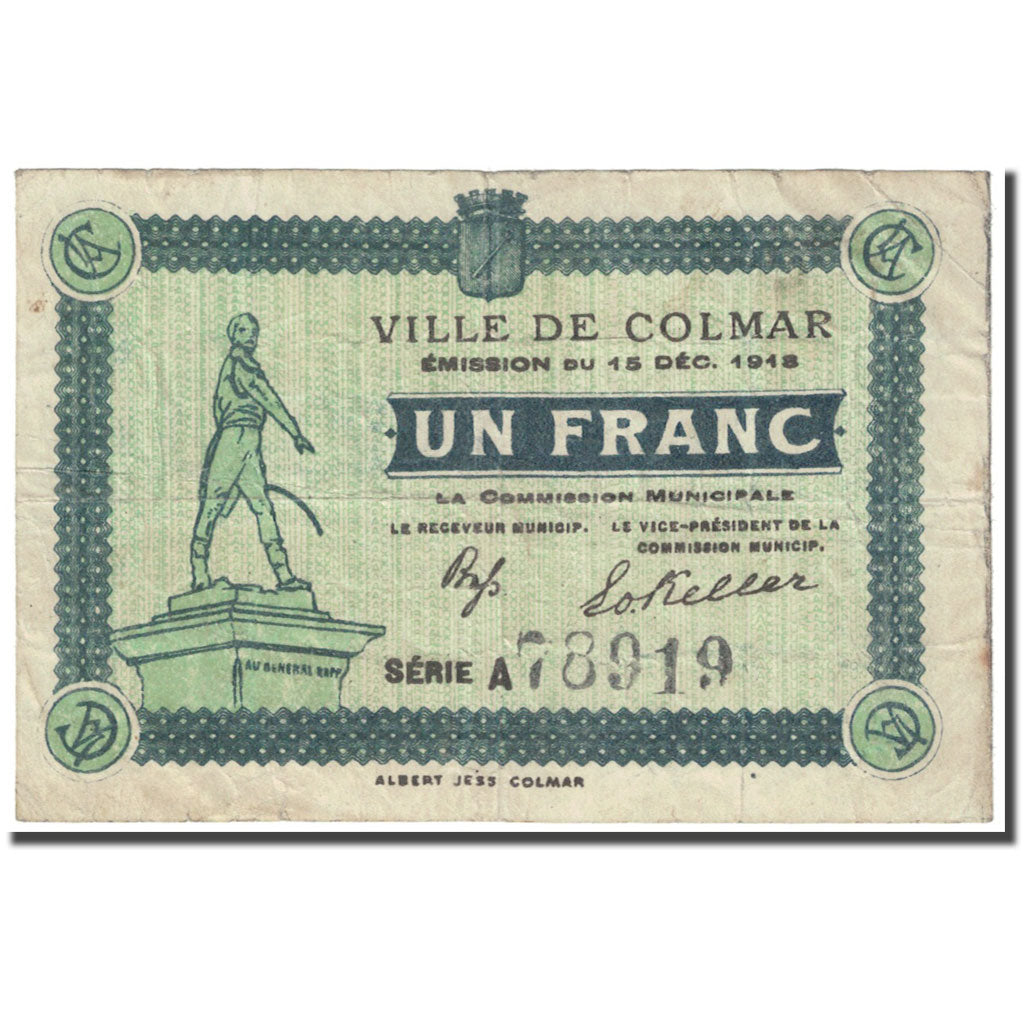 France, Colmar, 1 Franc, 1918, Emission Municipale, VG(8-10), Pirot:130-3