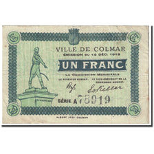 France, Colmar, 1 Franc, 1918, Emission Municipale, VG(8-10), Pirot:130-3