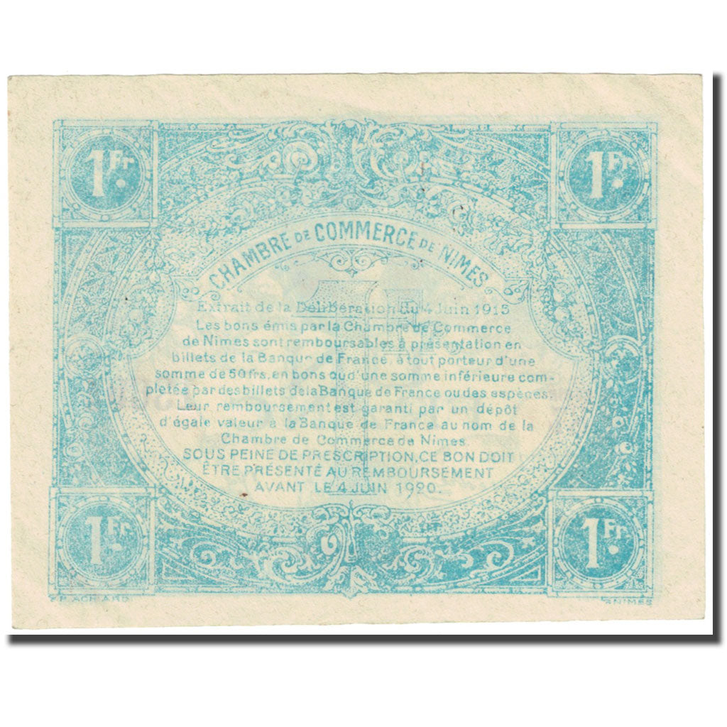 Frankrijk, Nîmes, 1 Franc, 1915, Chambre de Commerce, SUP, Pirot:92-11