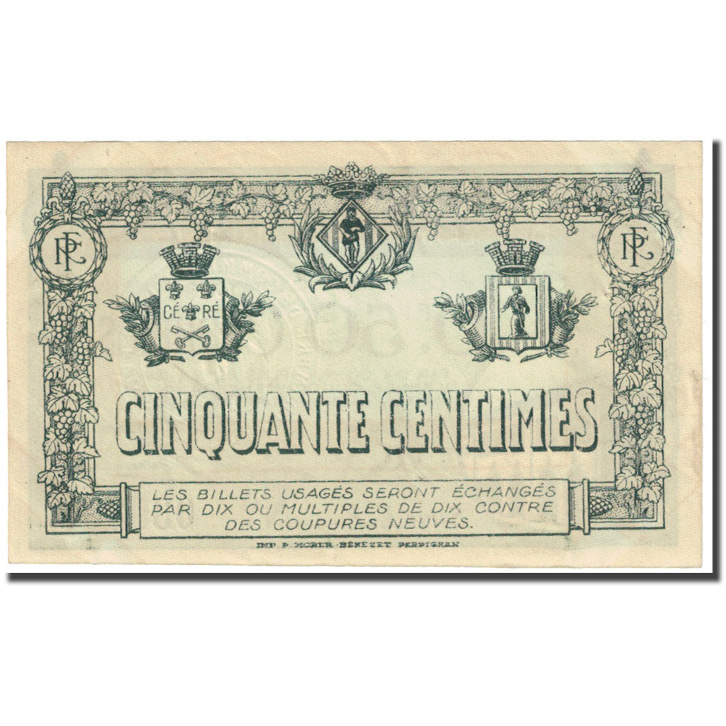 France, Perpignan, 50 Centimes, 1917, Chambre de Commerce, AU(55-58)