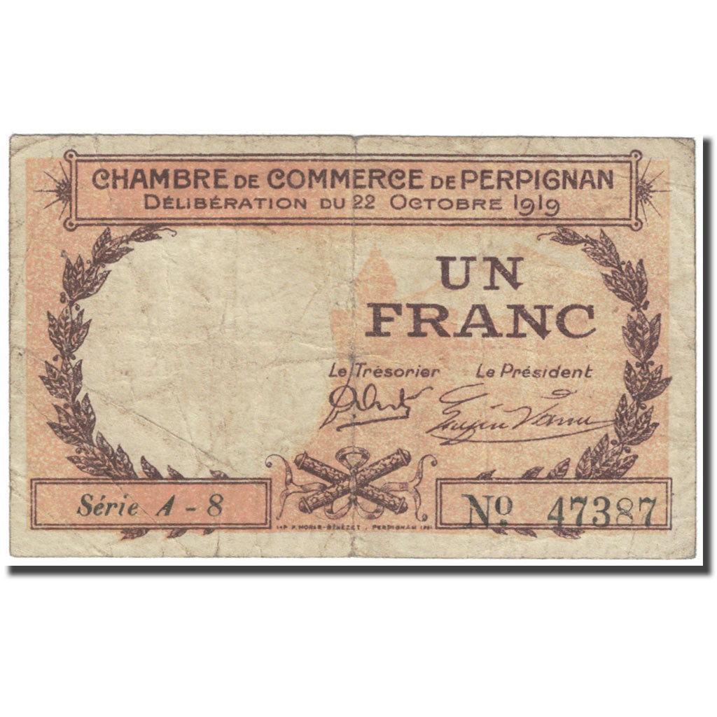 France, Perpignan, 1 Franc, 1919, Chambre de Commerce, TB, Pirot:100-29