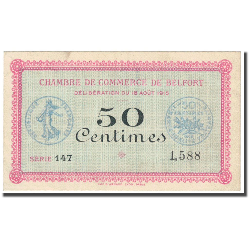Frankrijk, Belfort, 50 Centimes, 1915, Chambre de Commerce, SUP, Pirot:23-17