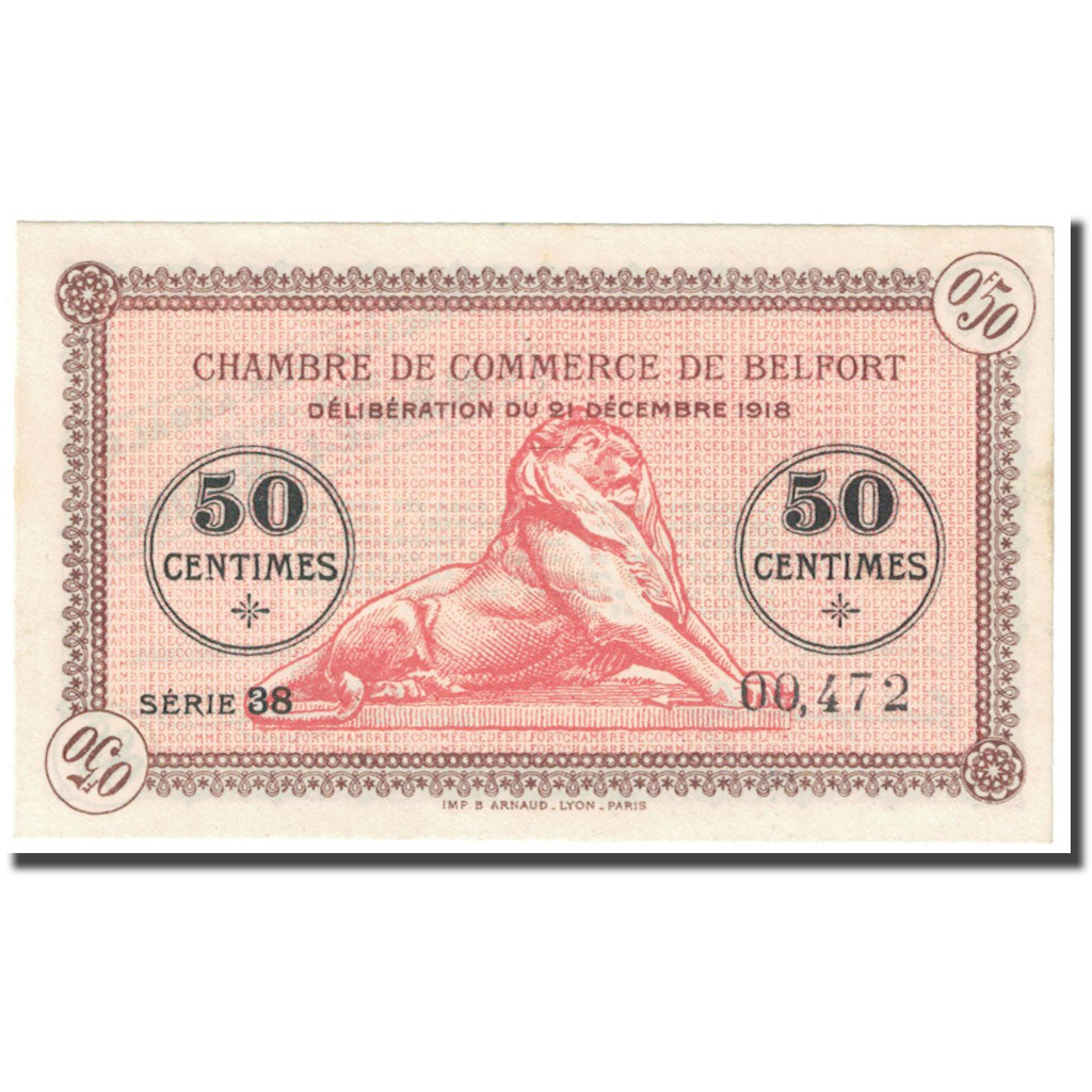 France, Belfort, 50 Centimes, 1918, Chambre de Commerce, AU(55-58), Pirot:23-48