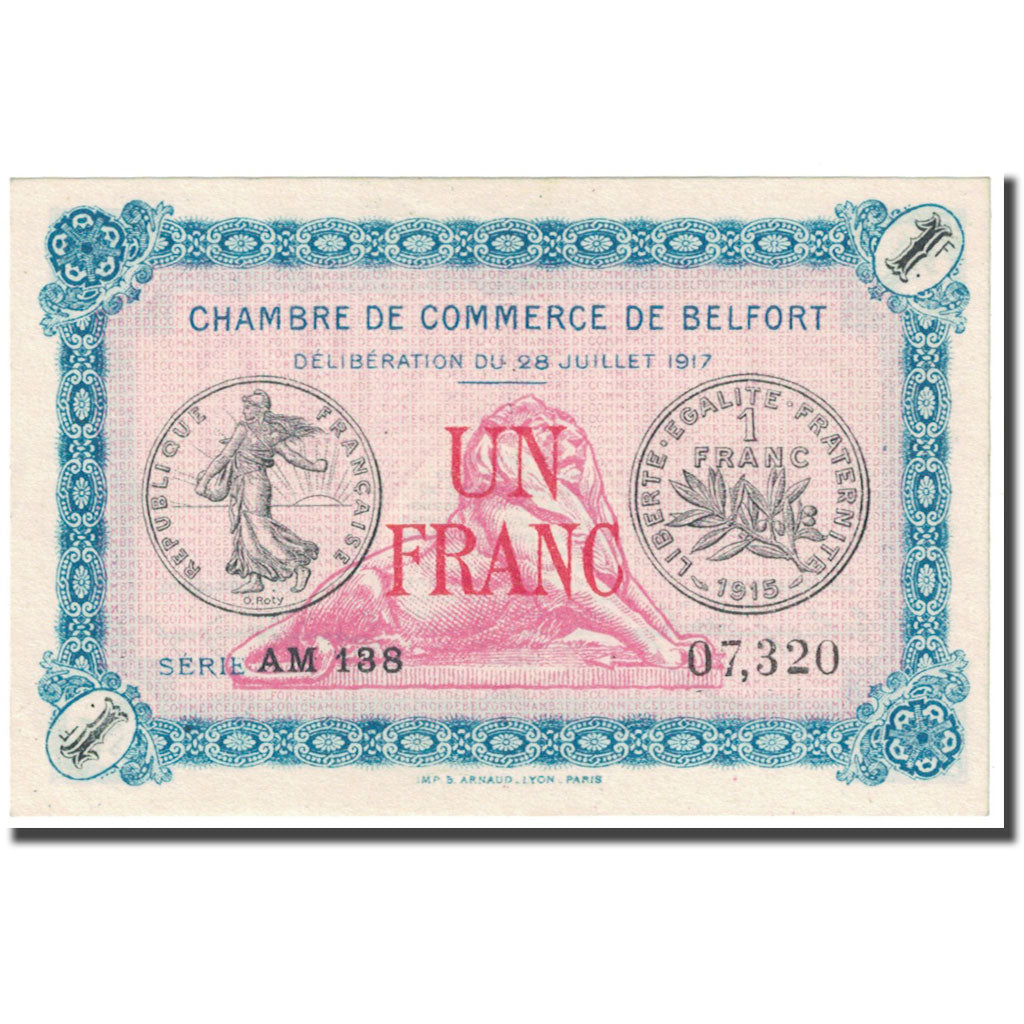 France, Belfort, 1 Franc, 1917, Chambre de Commerce, UNC(65-70), Pirot:23-32