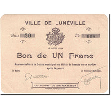 Frankrijk, Lunéville, 1 Franc, 1914, Bon de Municipalité, SPL, Pirot:54-75