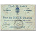 Francja, Nancy, 2 Francs, 1914, Bon de Municipalité, VG(8-10), Pirot:54-82