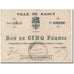 Frankreich, Nancy, 5 Francs, 1914, Bon de Municipalité, SGE, Pirot:54-83
