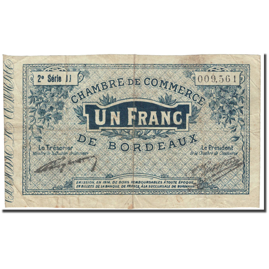 France, Bordeaux, 1 Franc, 1914, Chambre de Commerce, VF(20-25), Pirot:30-08