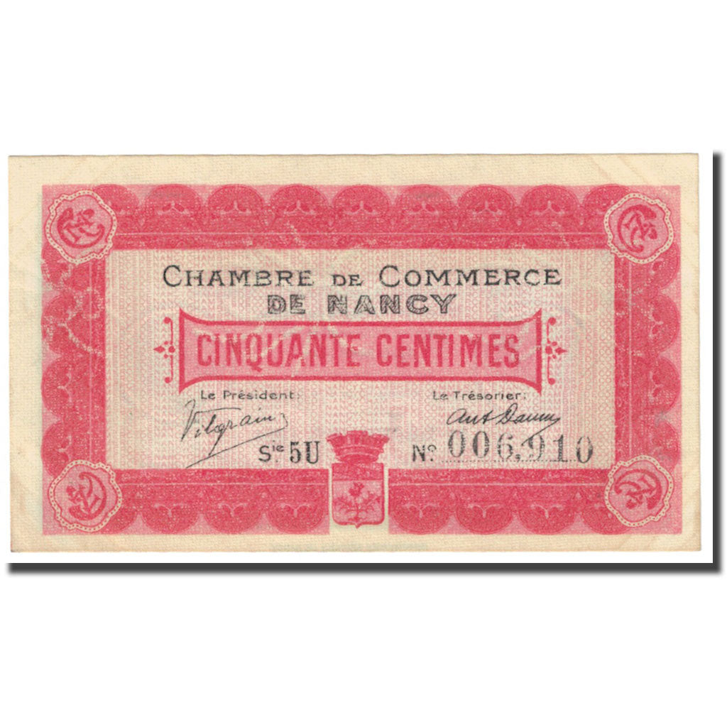 France, Nancy, 50 Centimes, 1916, Chambre de Commerce, EF(40-45), Pirot:87-10