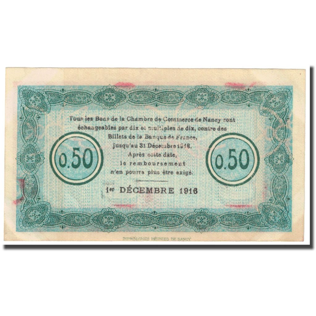 France, Nancy, 50 Centimes, 1916, Chambre de Commerce, EF(40-45), Pirot:87-10