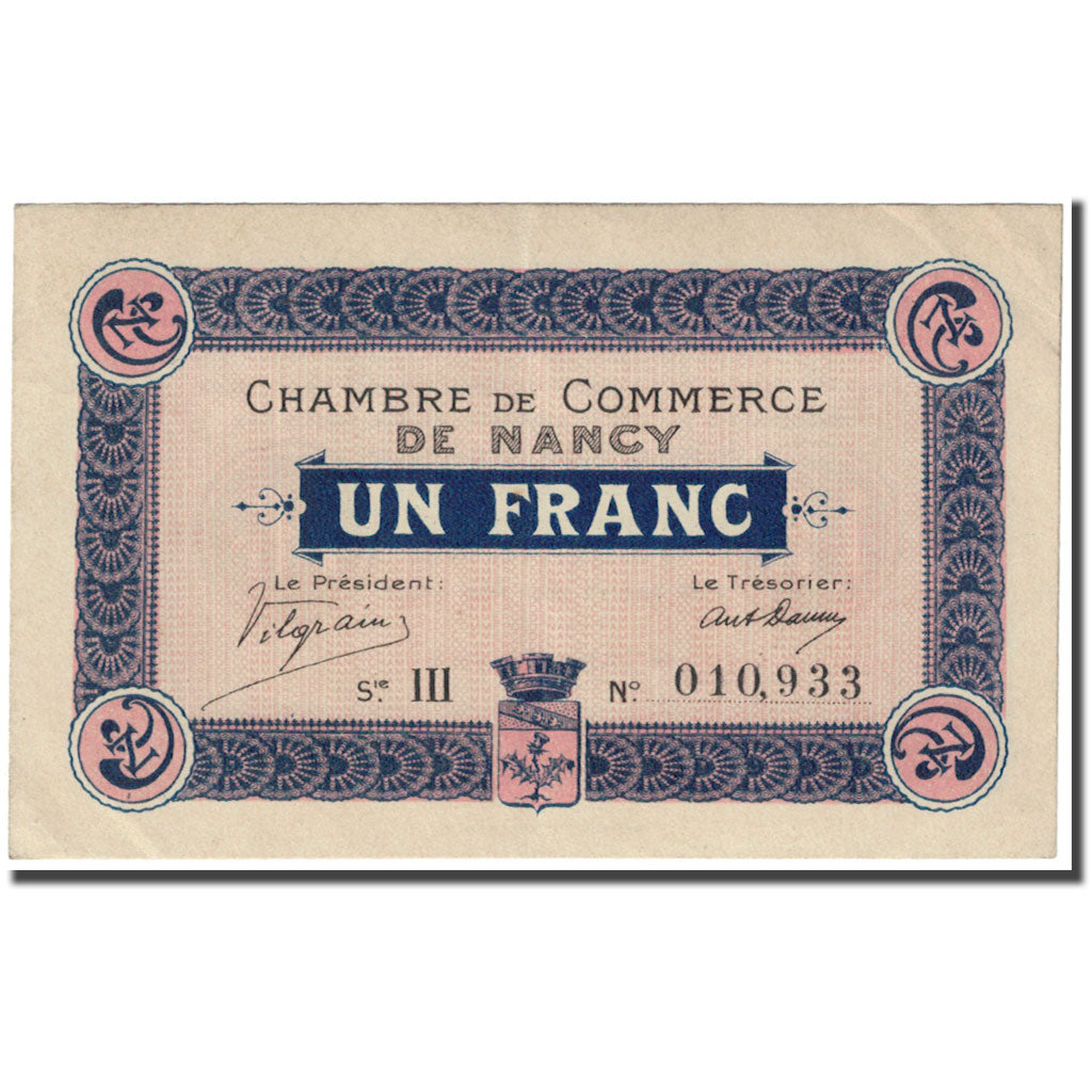 France, Nancy, 1 Franc, 1916, Chambre de Commerce, AU(55-58), Pirot:87-08