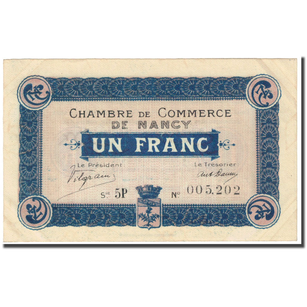 France, Nancy, 1 Franc, 1916, Chambre de Commerce, AU(55-58), Pirot:87-10