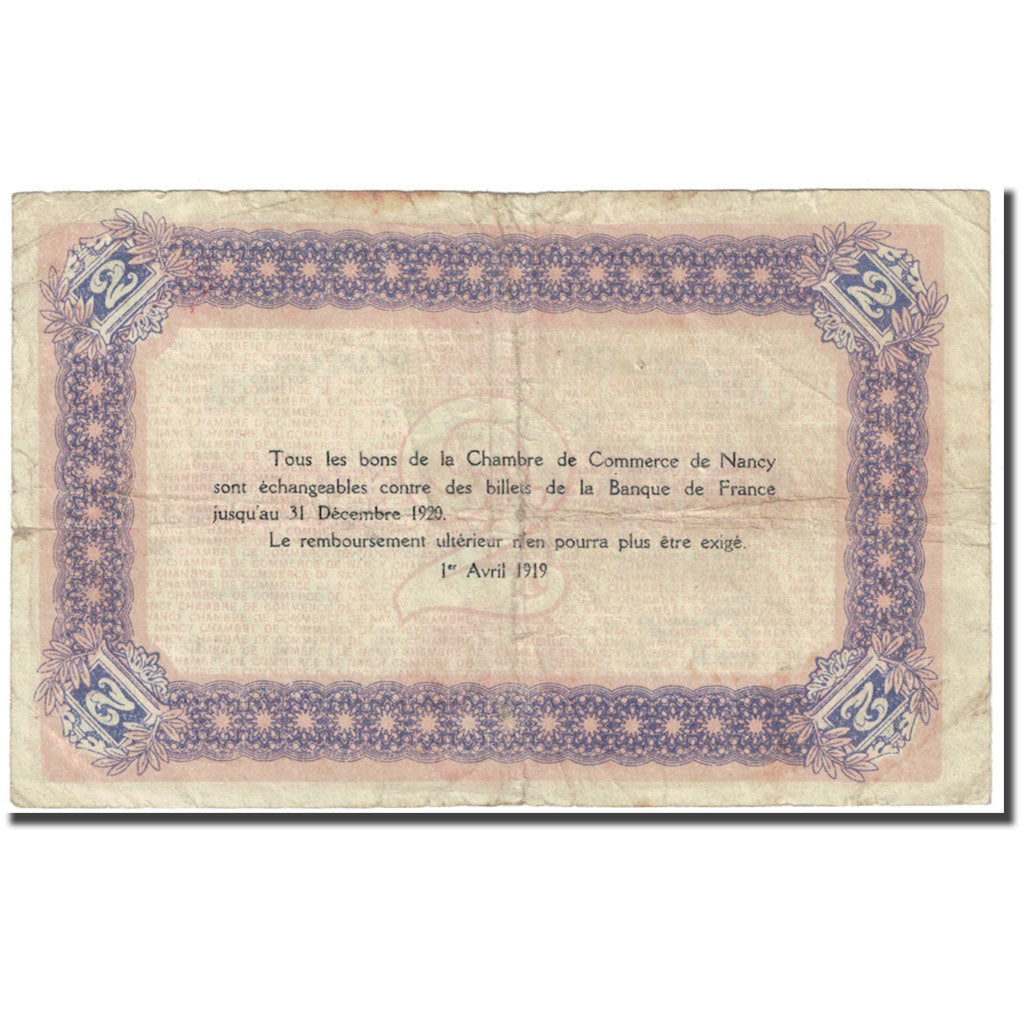 Francia, Nancy, 2 Francs, 1919, Chambre de Commerce, B, Pirot:87-32