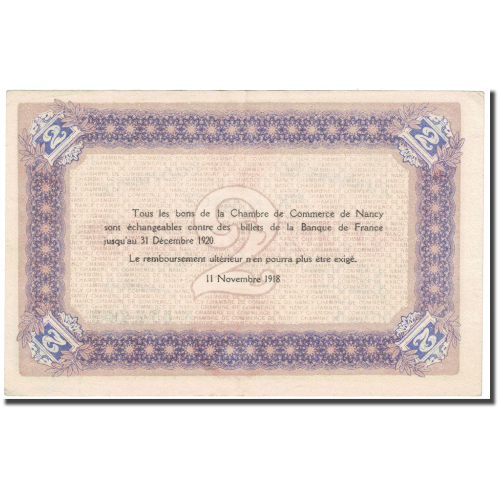 France, Nancy, 2 Francs, 1918, Chambre de Commerce, AU(55-58), Pirot:87-25