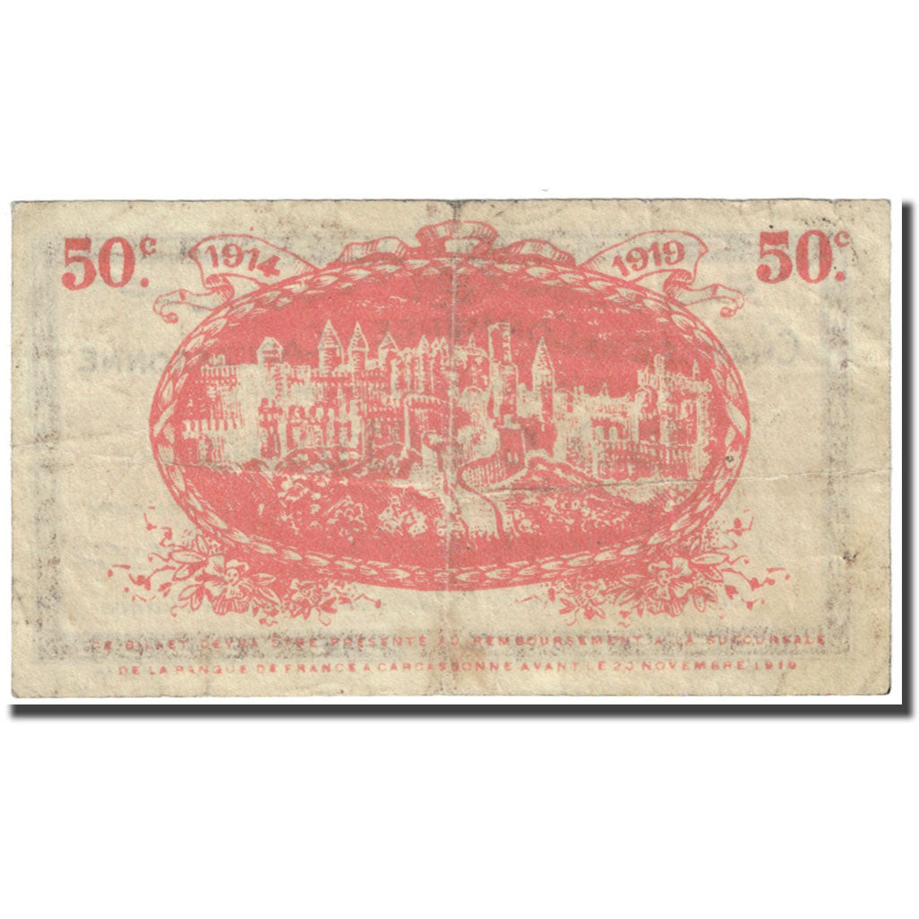 France, Carcassonne, 50 Centimes, 1914, Chambre de Commerce, VF(20-25)