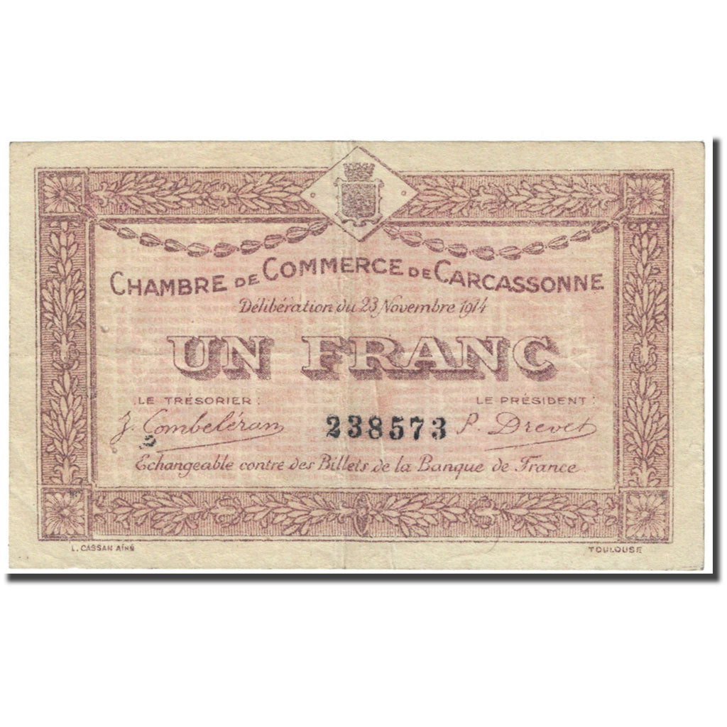 Frankreich, Carcassonne, 1 Franc, 1914, Chambre de Commerce, SS, Pirot:38-6